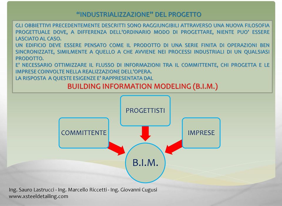 UN EDIFICIO DEVE ESSERE PENSATO COME IL PRODOTTO DI UNA SERIE FINITA DI OPERAZIONI BEN SINCRONIZZATE, SIMILMENTE A QUELLO A CHE AVVIENE NEI PROCESSI INDUSTRIALI DI UN