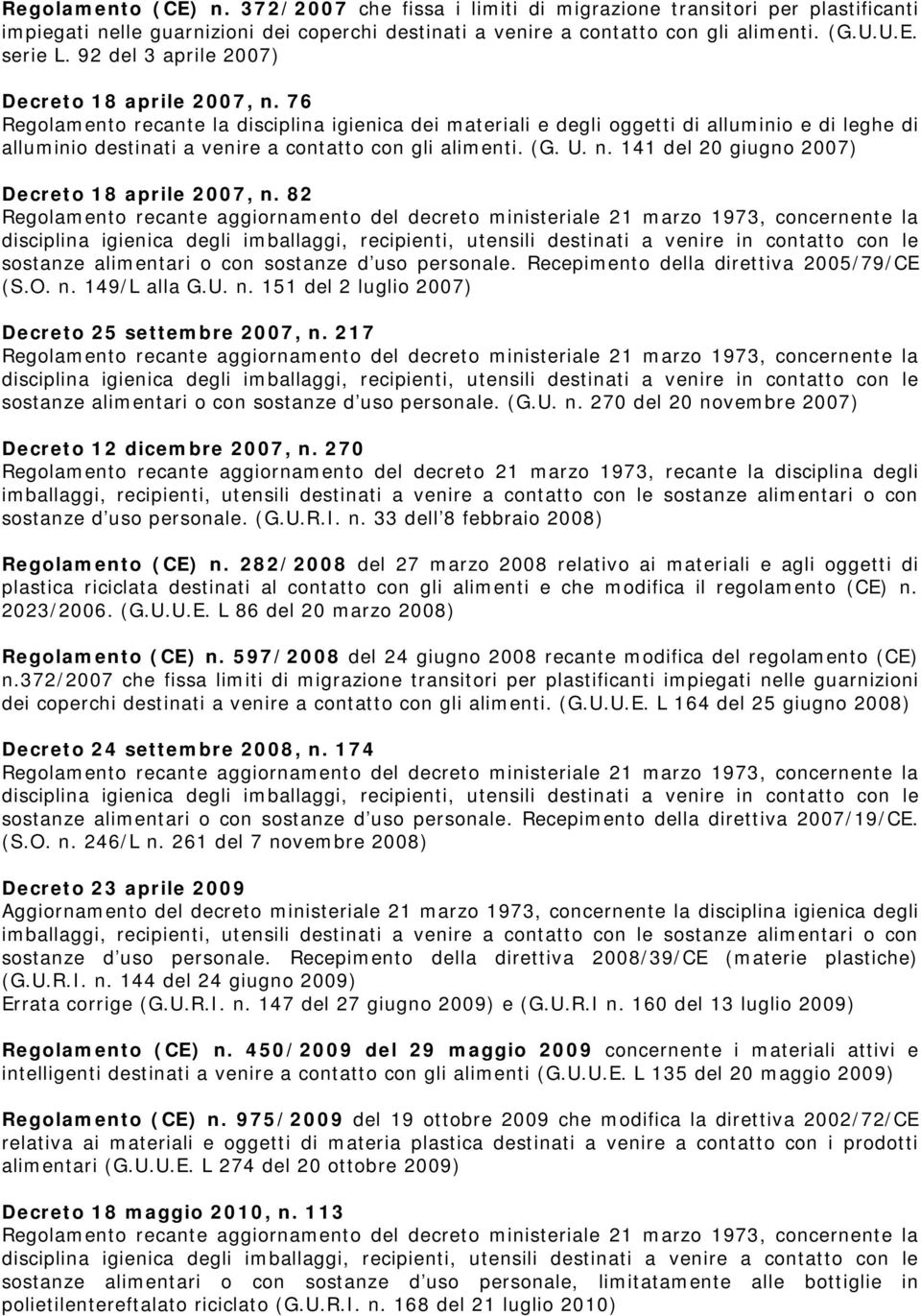 76 Regolamento recante la disciplina igienica dei materiali e degli oggetti di alluminio e di leghe di alluminio destinati a venire a contatto con gli alimenti. (G. U. n.