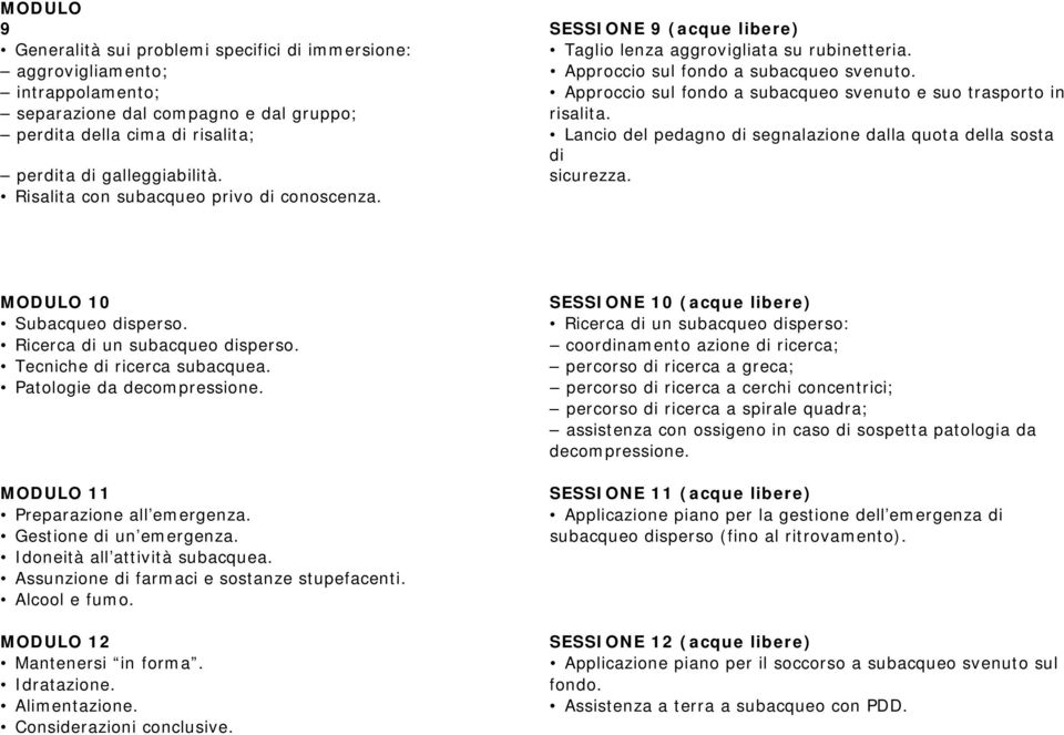 perdita della cima di risalita; Lancio del pedagno di segnalazione dalla quota della sosta perdita di galleggiabilità. di sicurezza. Risalita con subacqueo privo di conoscenza.