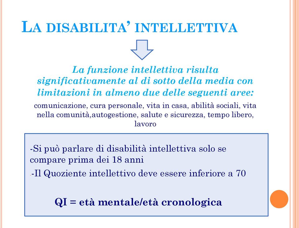 nella comunità,autogestione, salute e sicurezza, tempo libero, lavoro -Si può parlare di disabilità intellettiva