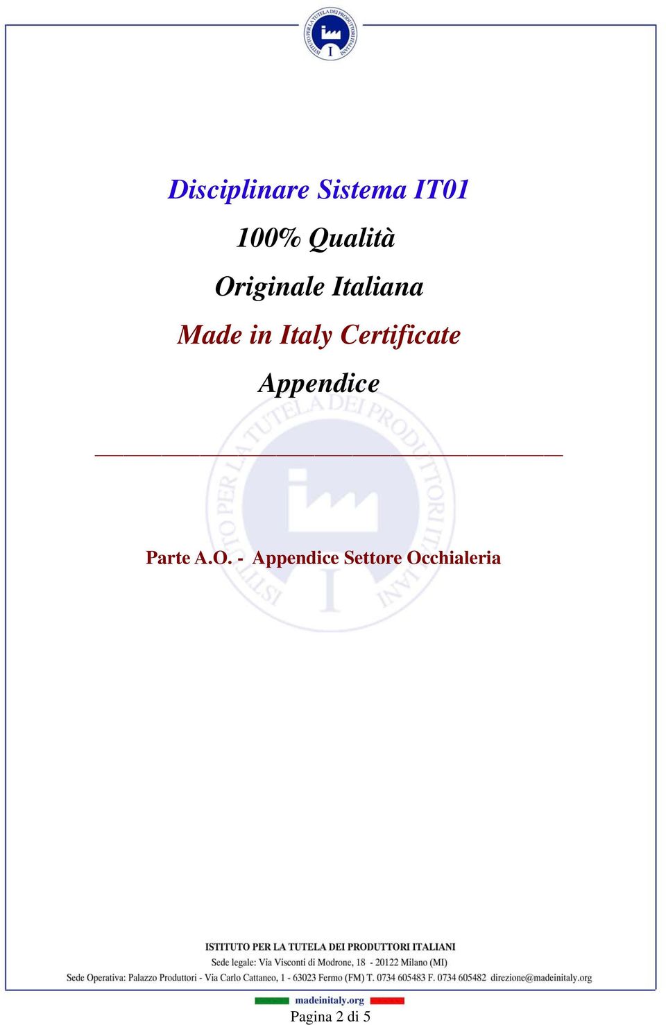 in Italy Certificate Appendice