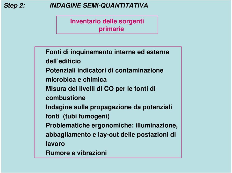 CO per le fonti di combustione Indagine sulla propagazione da potenziali fonti (tubi fumogeni)