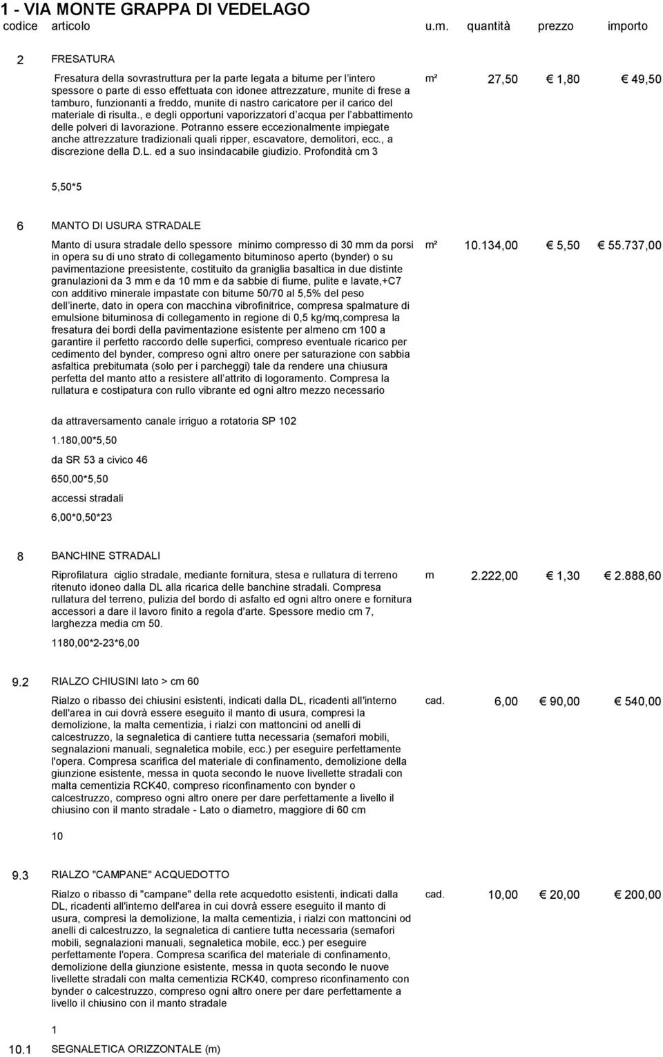 Potranno essere eccezionalmente impiegate anche attrezzature tradizionali quali ripper, escavatore, demolitori, ecc., a discrezione della D.L. ed a suo insindacabile giudizio.