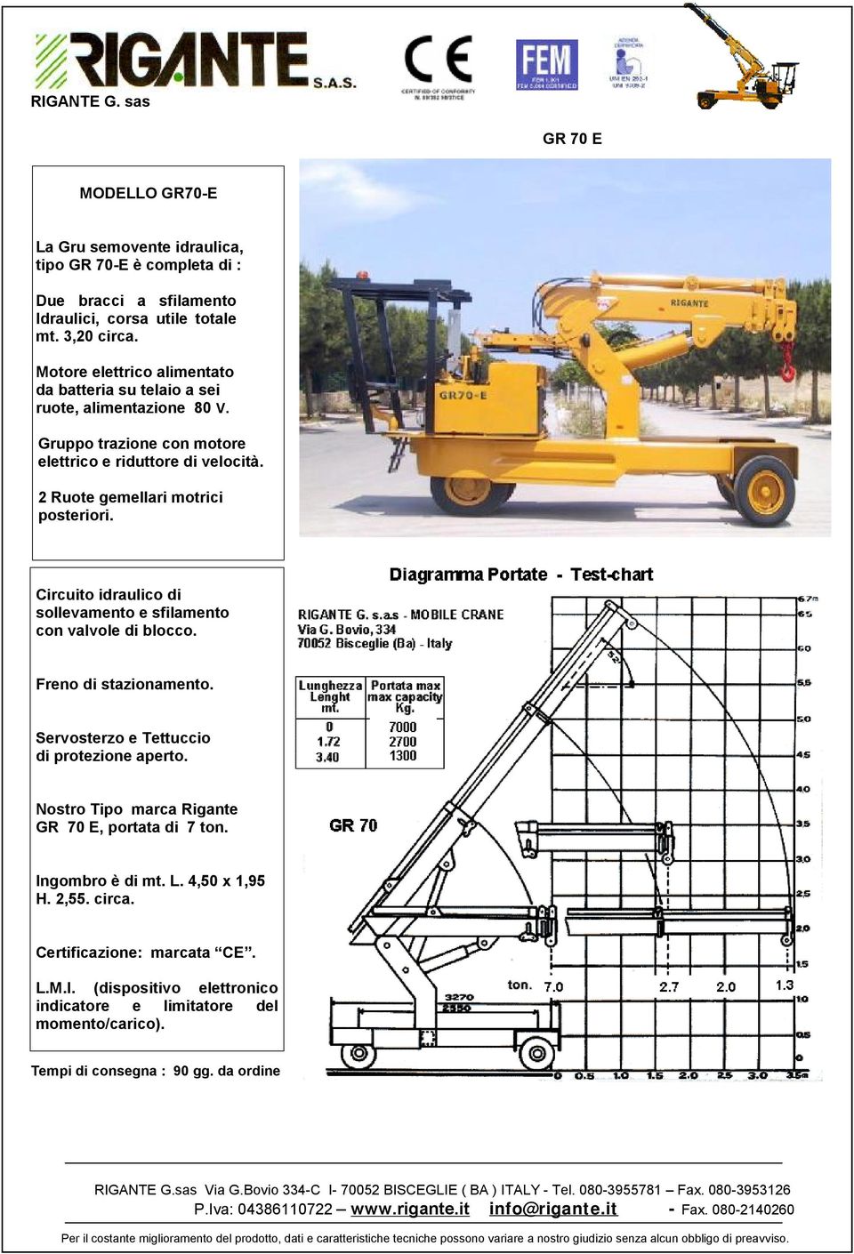 velocità. Servosterzo e Tettuccio di protezione aperto. GR 70 E, portata di 7 ton. Ingombro è di mt. L.