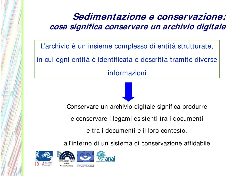 diverse informazioni Conservare un archivio digitale significa produrre e conservare i legami