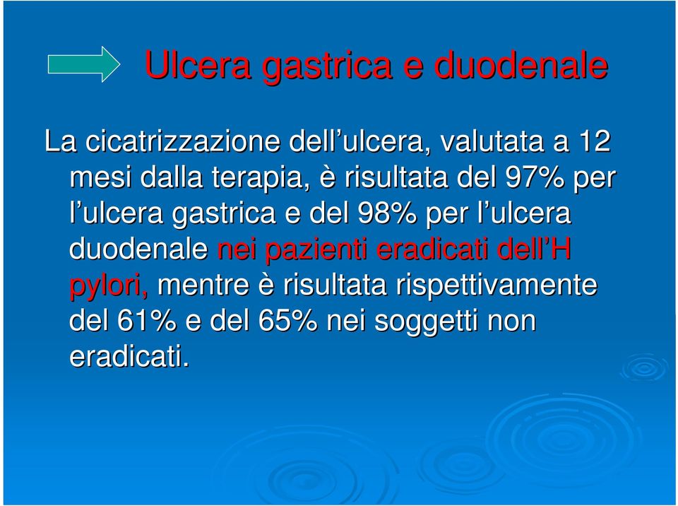 98% per l ulcera l duodenale nei pazienti eradicati dell H pylori,