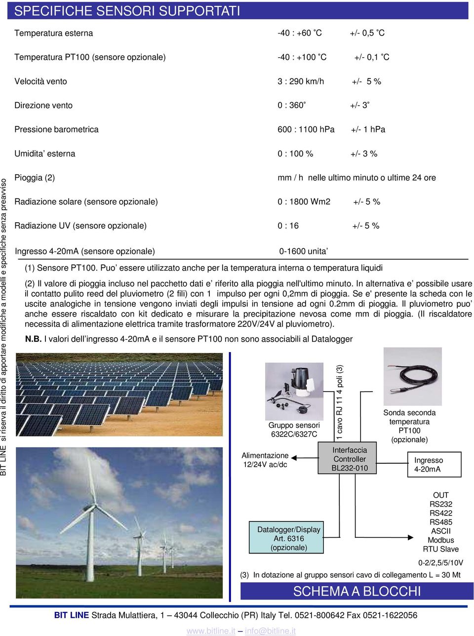 Radiazione UV (sensore opzionale) 0 : 16 +/- 5 % Ingresso 4-20mA (sensore opzionale) (1) Sensore PT100.