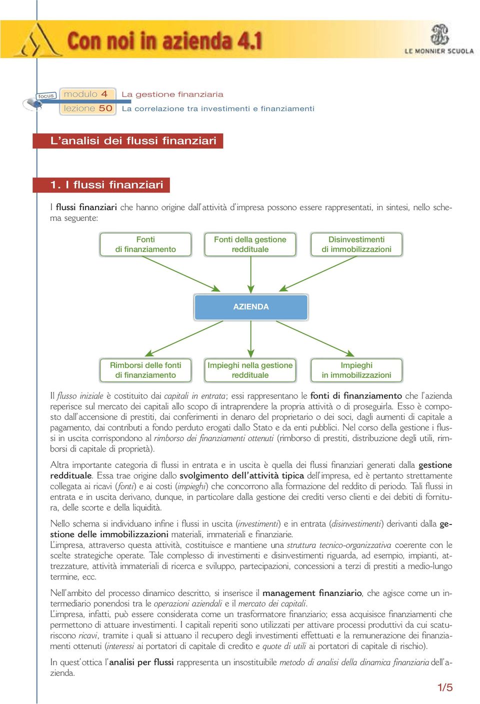 reddituale Disinvestimenti di immobilizzazioni AZIENDA Rimborsi delle fonti di finanziamento Impieghi nella gestione reddituale Impieghi in immobilizzazioni Il flusso iniziale è costituito dai