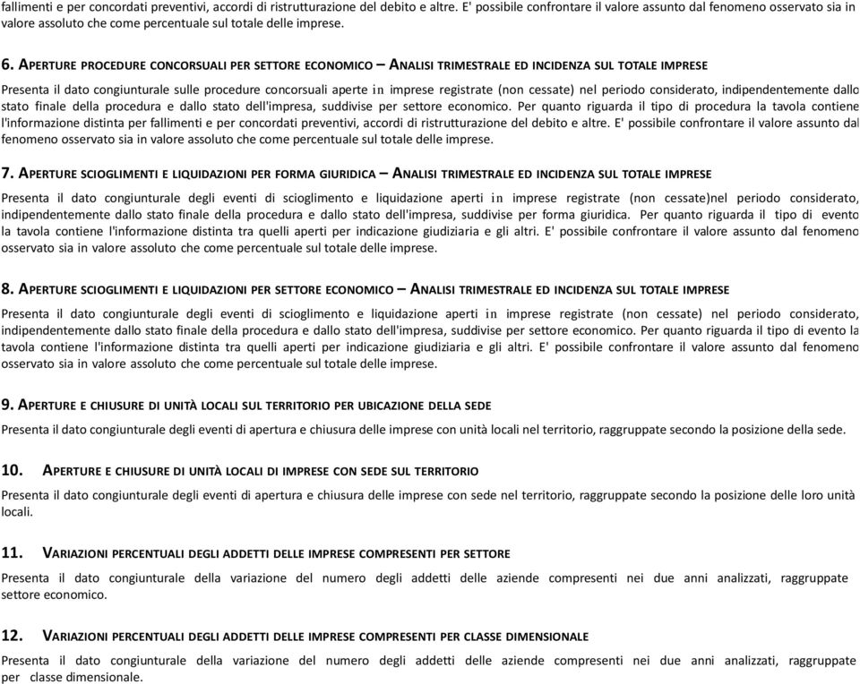 APERTURE PROCEDURE CONCORSUALI PER SETTORE ECONOMICO ANALISI TRIMESTRALE ED INCIDENZA SUL TOTALE IMPRESE Presenta il dato congiunturale sulle procedure concorsuali aperte in imprese registrate (non