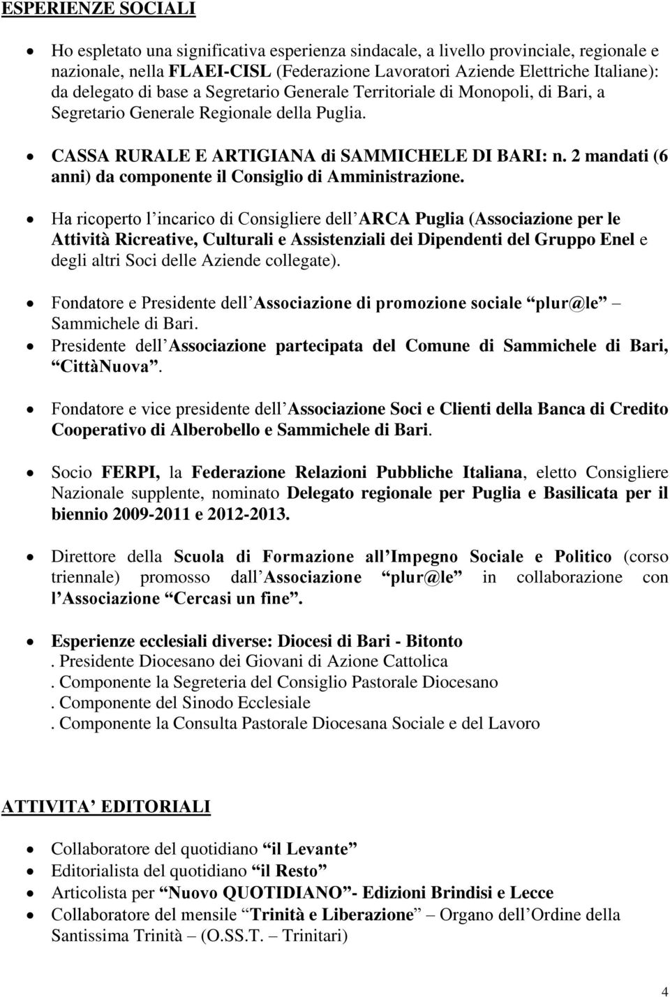 Curriculum Vitae Istituto Tecnico Commerciale Romanazzi Bari