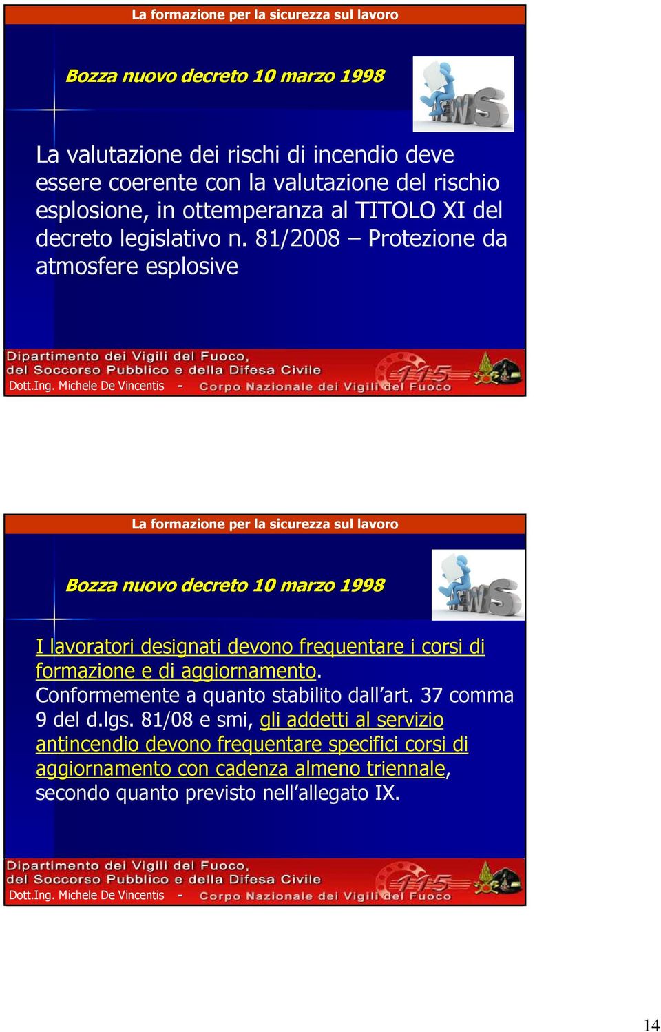 81/2008 Protezione da atmosfere esplosive I lavoratori designati devono frequentare i corsi di formazione e di aggiornamento.