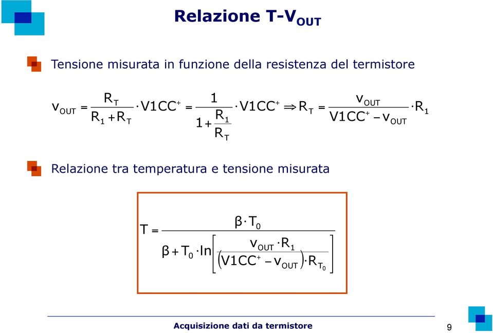 R v v OU R 1 Relazione tra temperatura e tensione misurata = β + 0