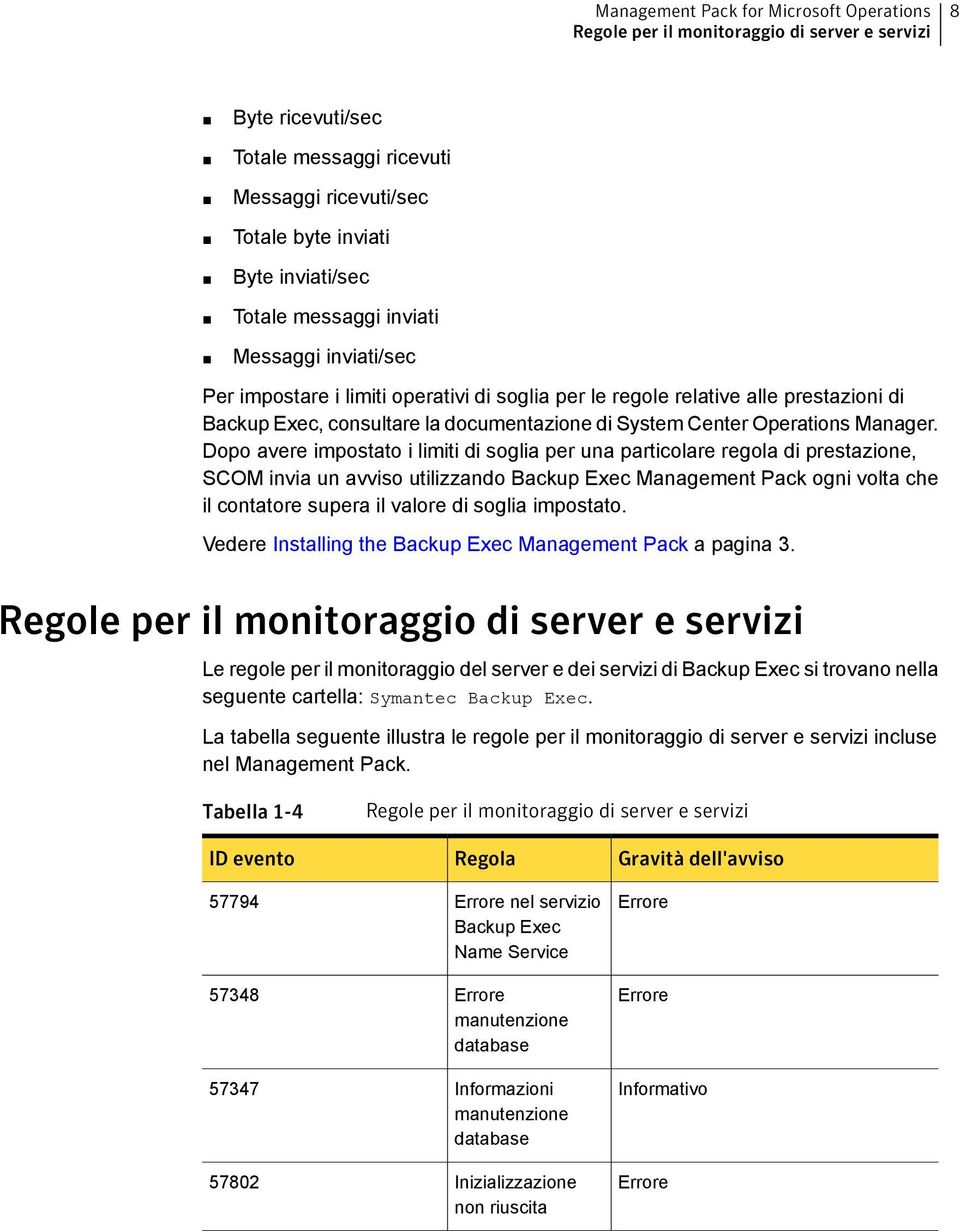 Dopo avere impostato i limiti di soglia per una particolare regola di prestazione, SCOM invia un avviso utilizzando Backup Exec Management Pack ogni volta che il contatore supera il valore di soglia