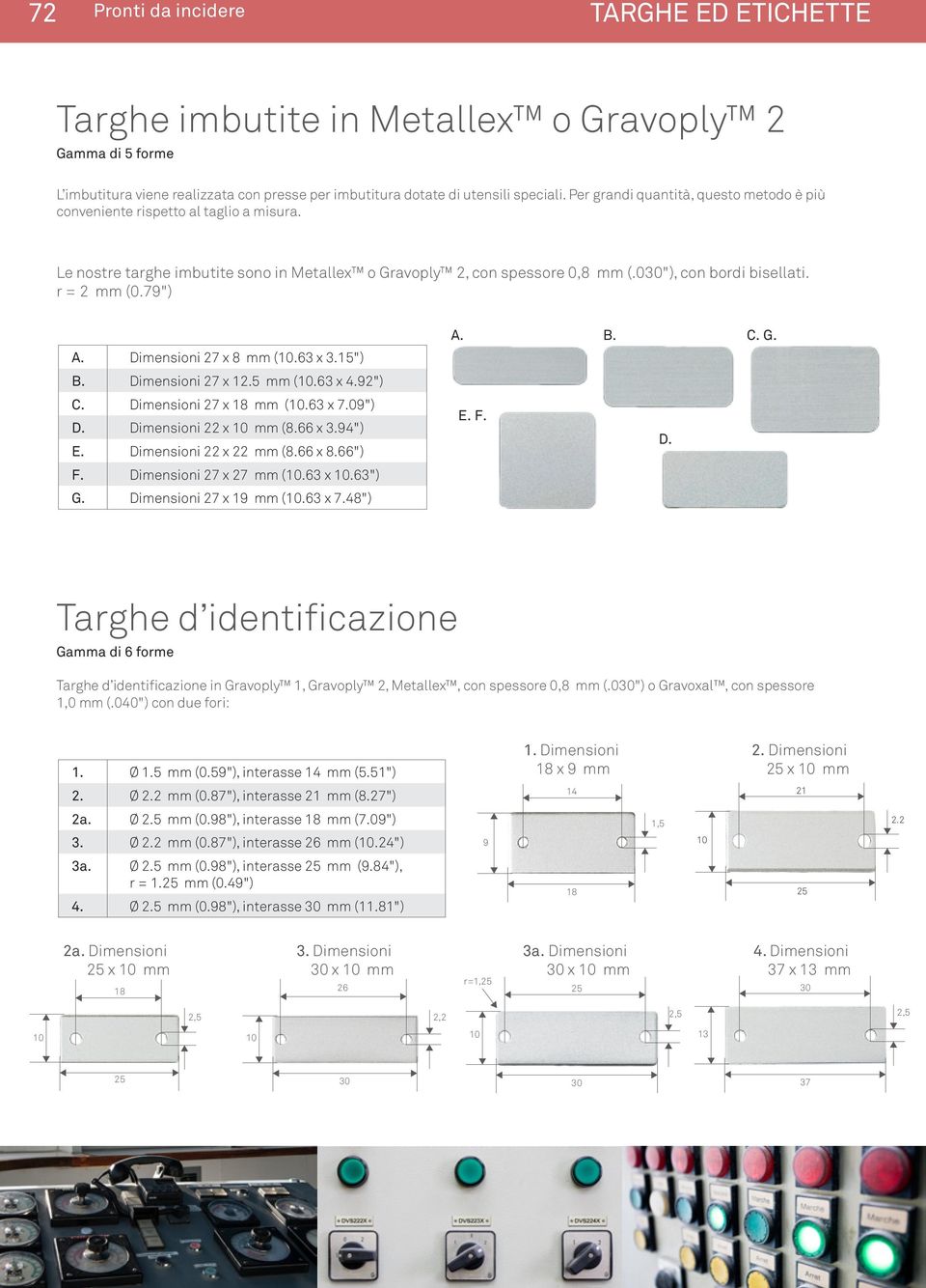 r = 2 mm (0.79") A. Dimensioni 27 x 8 mm (10.63 x 3.15") B. Dimensioni 27 x 12.5 mm (10.63 x 4.92") C. Dimensioni 27 x 18 mm (10.63 x 7.09") D. Dimensioni 22 x 10 mm (8.66 x 3.94") E.