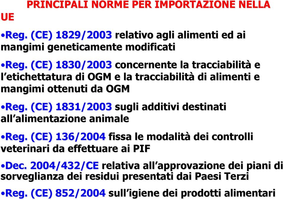 (CE) 1831/2003 sugli additivi destinati all alimentazione alimentazione animale Reg.