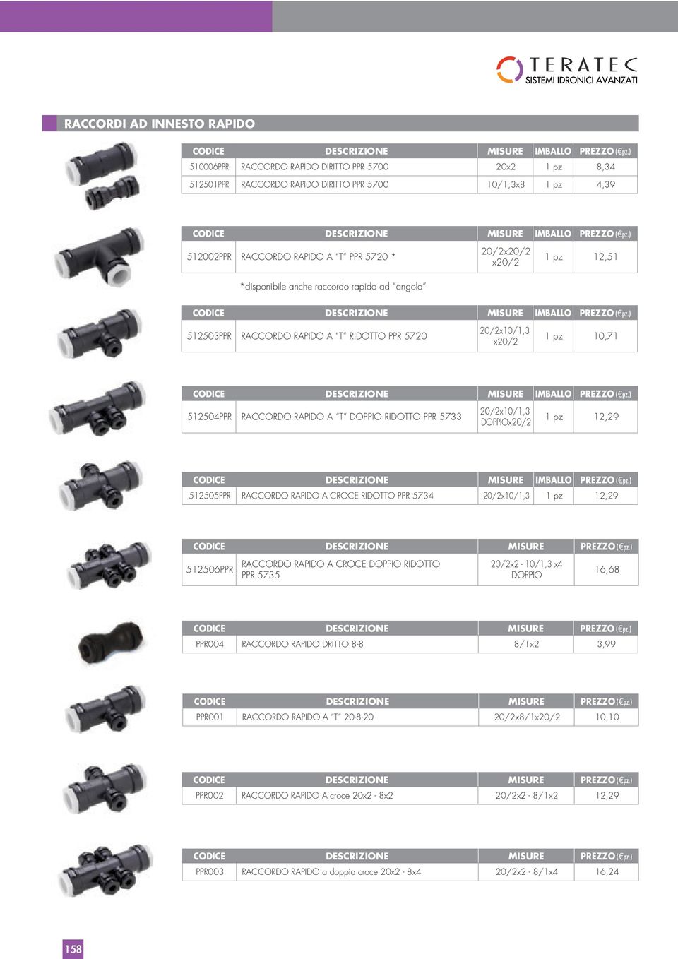 5733 20/2x10/1,3 DOPPIOx20/2 1 pz 12,29 512505PPR RACCORDO RAPIDO A CROCE RIDOTTO PPR 5734 20/2x10/1,3 1 pz 12,29 CODICE DESCRIZIONE MISURE PREZZO ( pz.