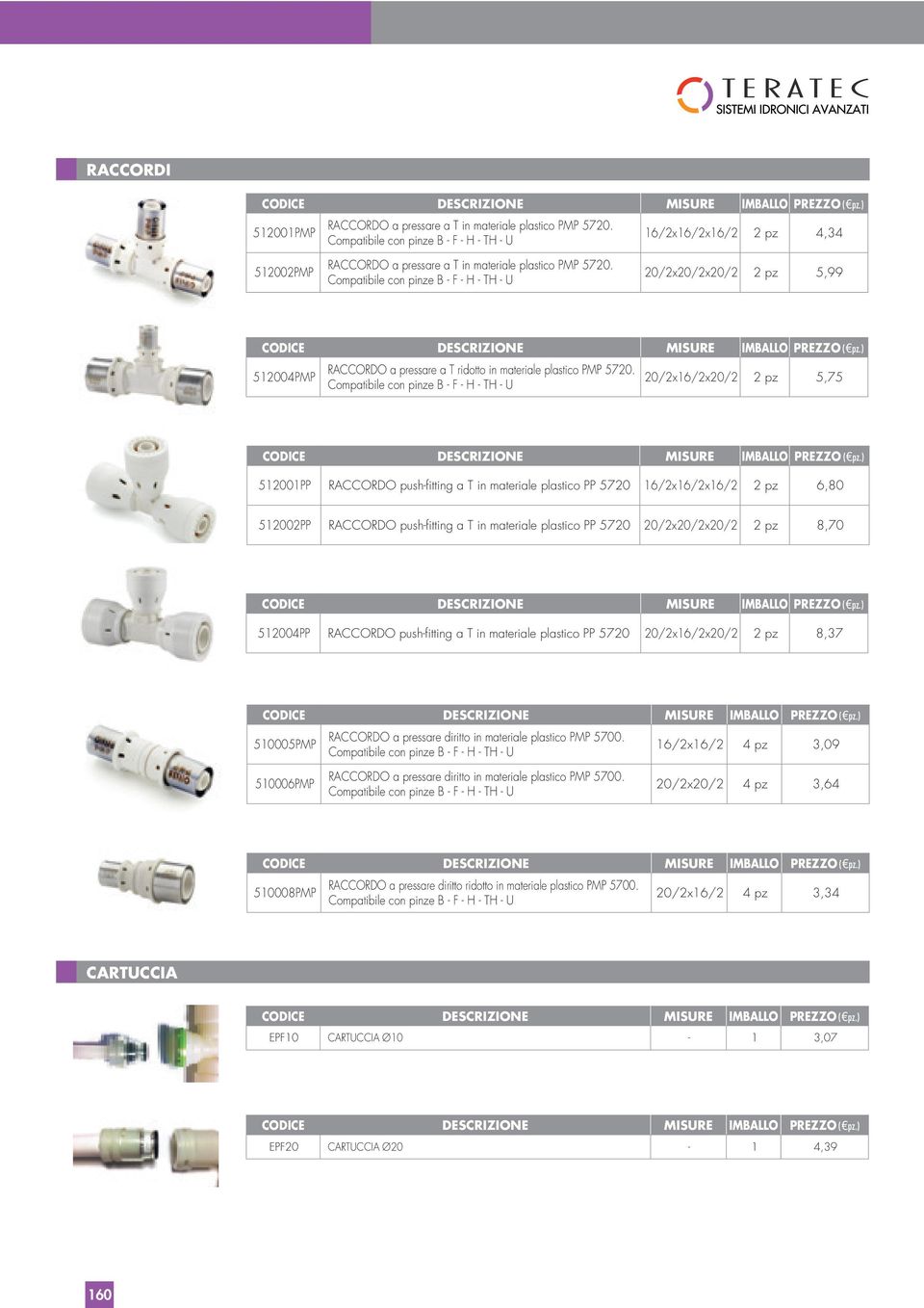 Compatibile con pinze B - F - H - TH - U 20/2x20/2x20/2 2 pz 5,99 RACCORDO a pressare a T ridotto in materiale plastico PMP 5720.