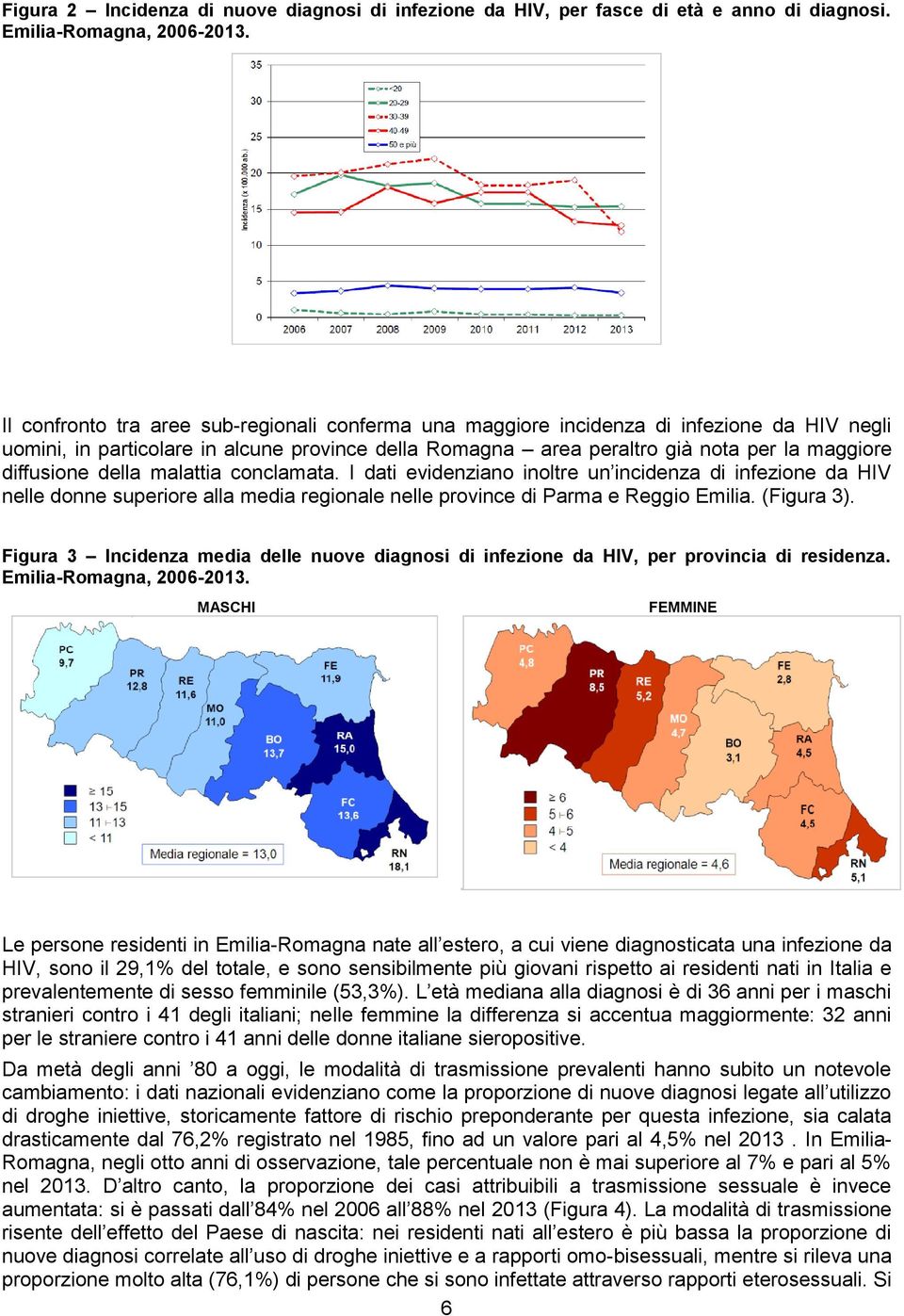 della malattia conclamata. I dati evidenziano inoltre un incidenza di infezione da HIV nelle donne superiore alla media regionale nelle province di Parma e Reggio Emilia. (Figura 3).
