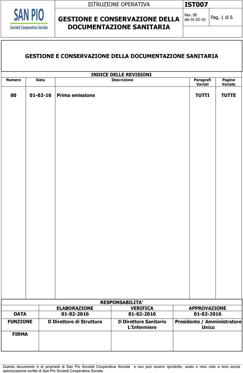 VERIFICA APPROVAZIONE DATA 01-02-2016 01-02-2016 01-02-2016 FUNZIONE Il Direttore