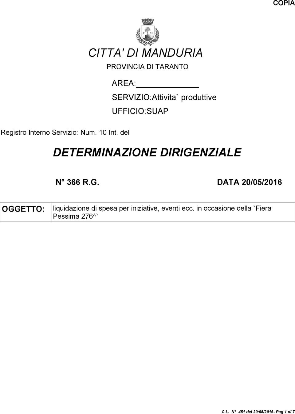 del DETERMINAZIONE DIRIGE