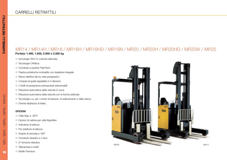 di guida regolabile in 3 direzioni 4 livelli di prestazione preimpostati selezionabili Riduzione automatica della velocità in curva MR / MRH / MRN / MRW / MRHD Riduzione automatica della velocità con