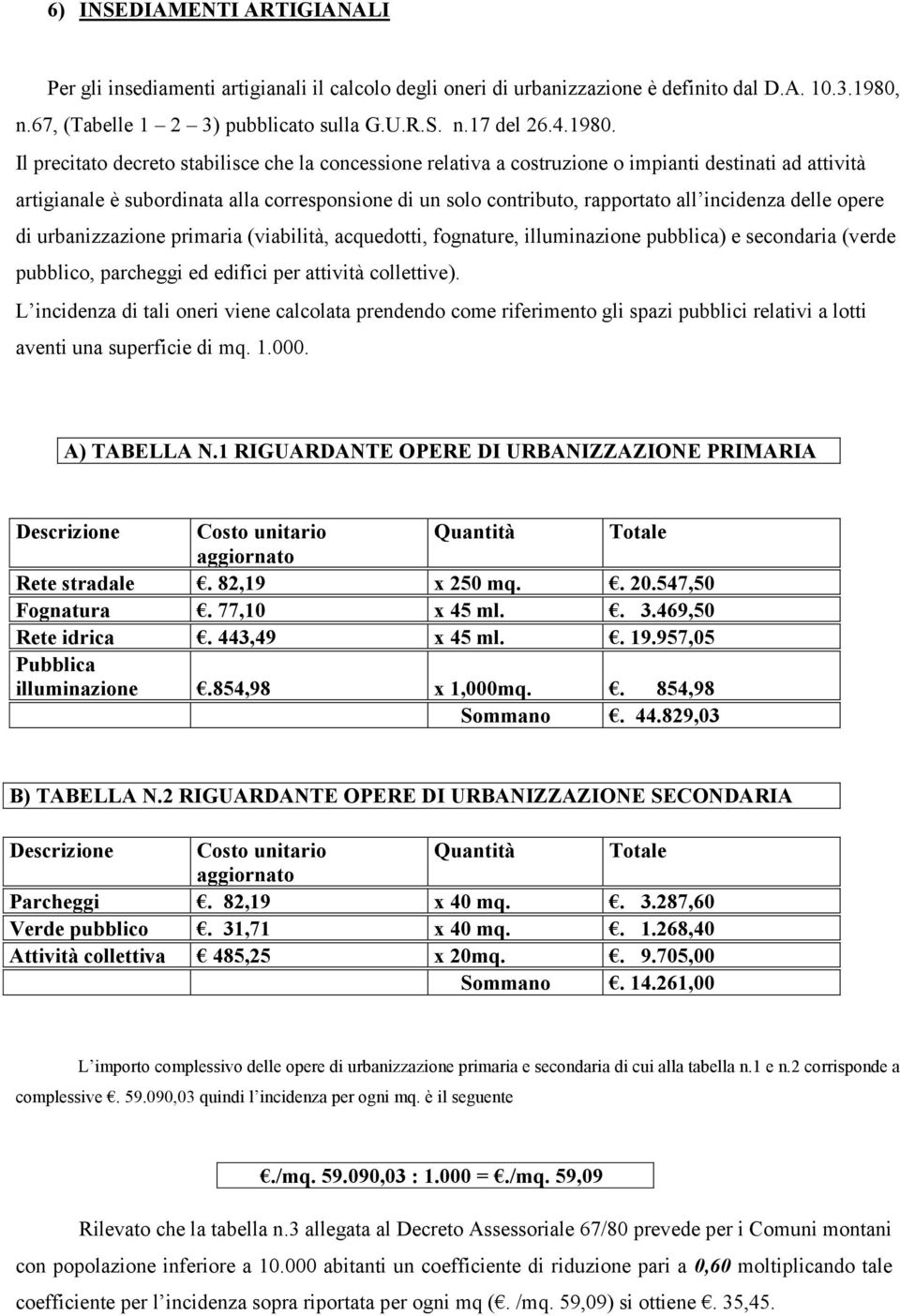 Il precitato decreto stabilisce che la concessione relativa a costruzione o impianti destinati ad attività artigianale è subordinata alla corresponsione di un solo contributo, rapportato all