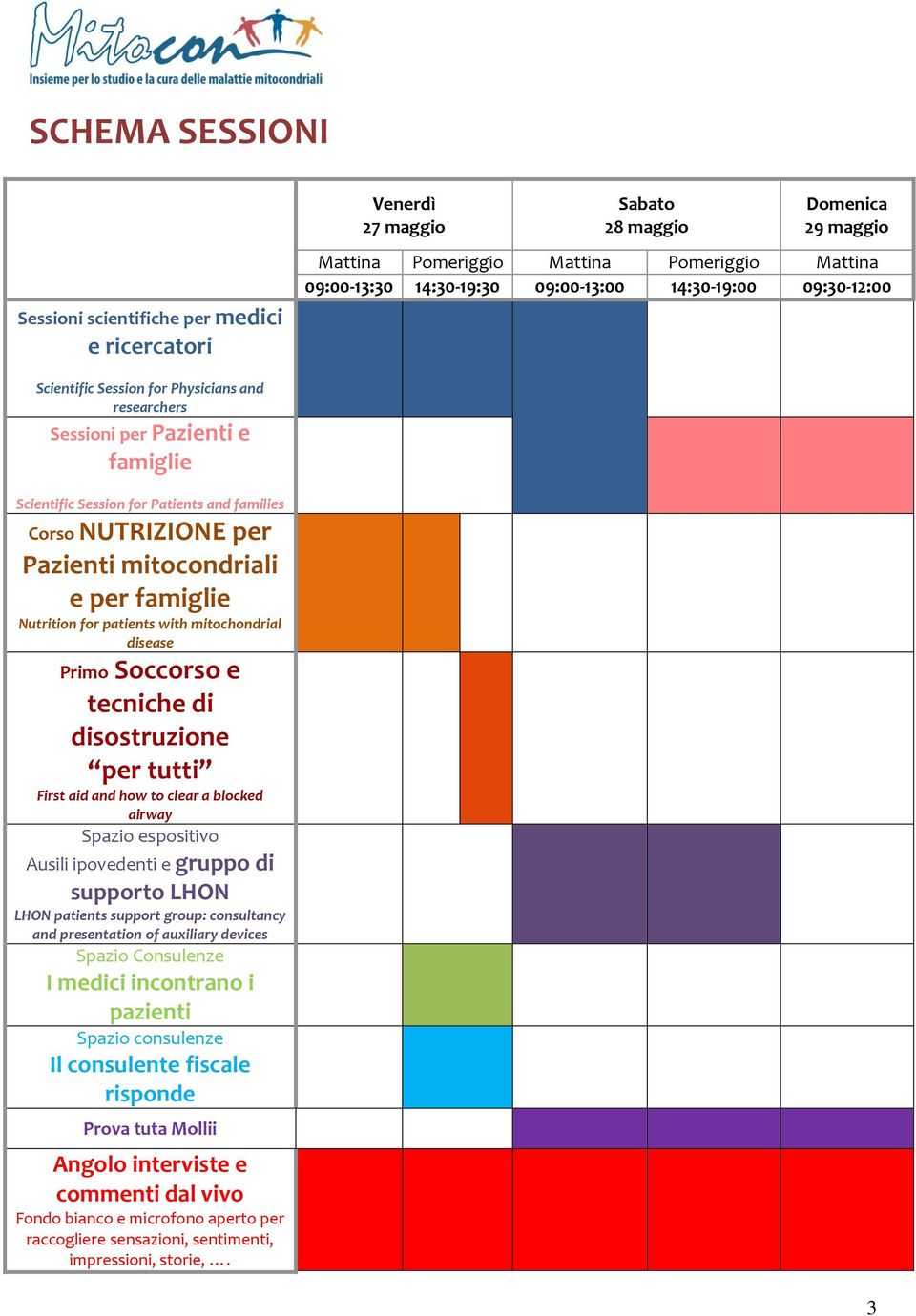 per famiglie Nutrition for patients with mitochondrial disease Primo Soccorso e tecniche di disostruzione per tutti First aid and how to clear a blocked airway Spazio espositivo Ausili ipovedenti e