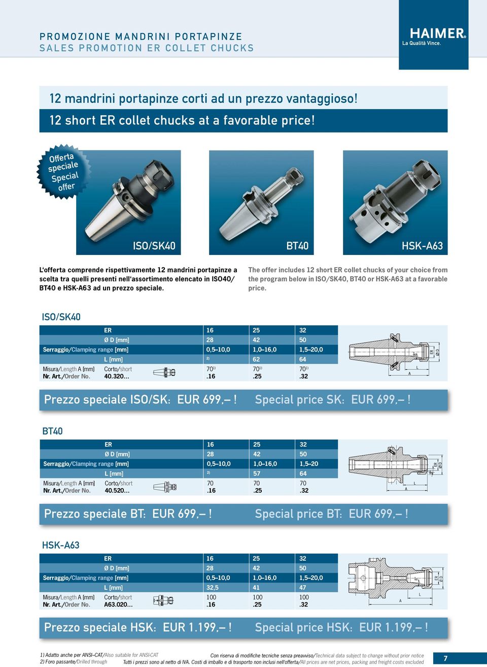 The includes 12 short ER collet chucks of your choice from the program below in, or at a favorable price.