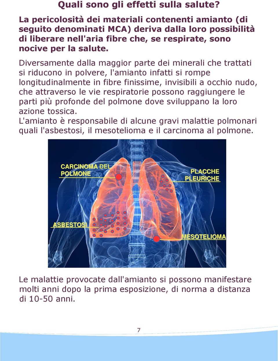 Diversamente dalla maggior parte dei minerali che trattati si riducono in polvere, l'amianto infatti si rompe longitudinalmente in fibre finissime, invisibili a occhio nudo, che attraverso le vie