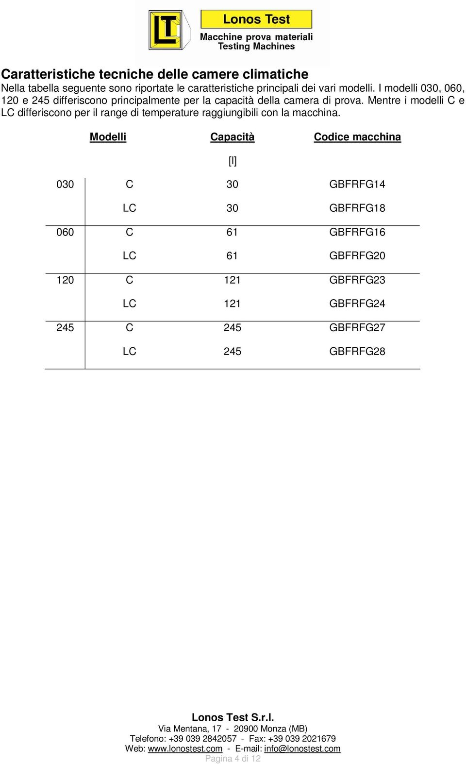 Modelli Capacità Codice macchina [l] 030 C LC 060 C LC 120 C LC 245 C LC 30 30 61 61 121 121 245 245 GBFRFG14 GBFRFG18 GBFRFG16 GBFRFG20 GBFRFG23 GBFRFG24 GBFRFG27 GBFRFG28 Ripiano INOX regolabile in