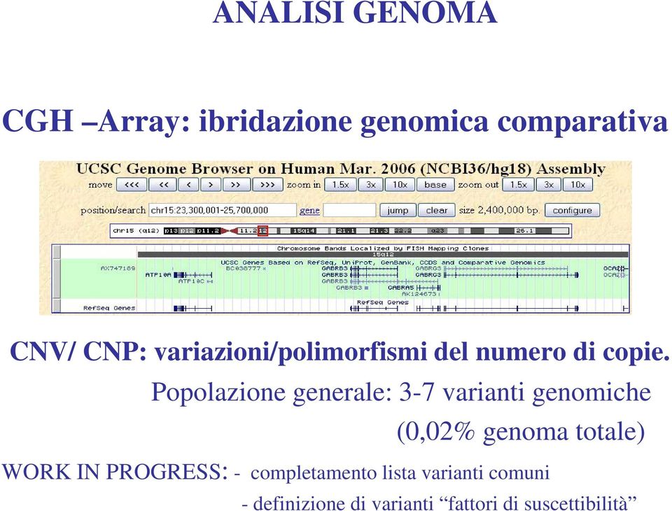 Popolazione generale: 3-7 varianti genomiche (0,02% genoma totale) WORK