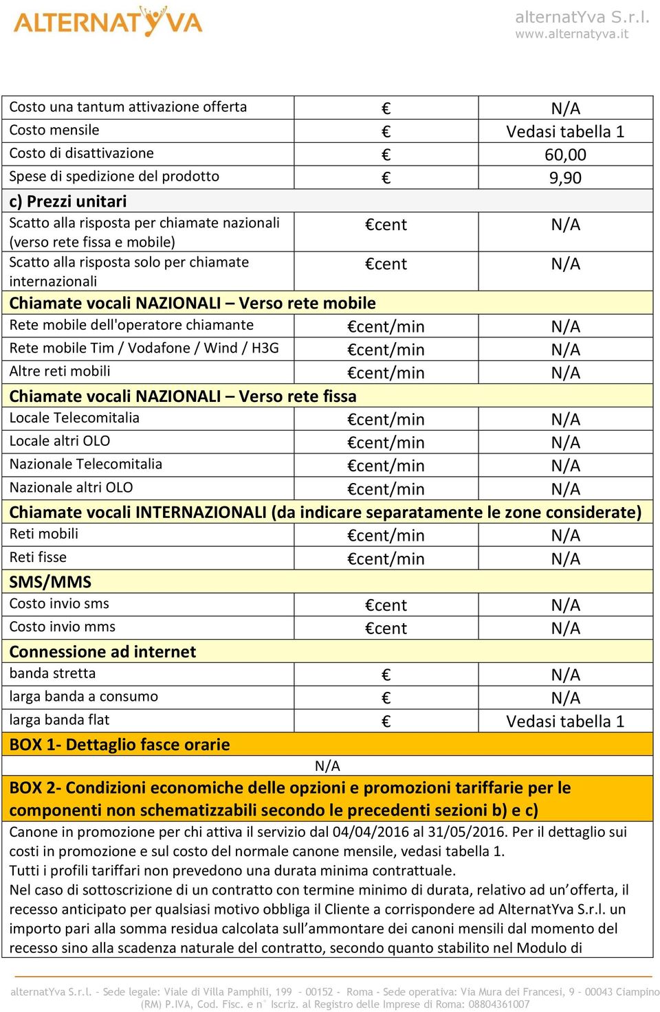 Wind / H3G /min Altre reti mobili /min Chiamate vocali NAZIONALI Verso rete fissa Locale Telecomitalia /min Locale altri OLO /min Nazionale Telecomitalia /min Nazionale altri OLO /min Chiamate vocali