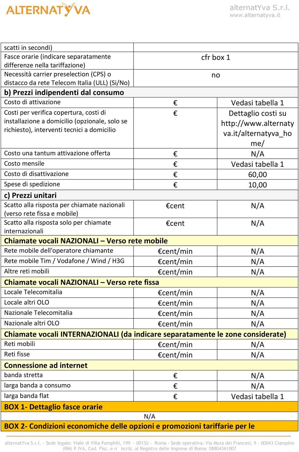 Dettaglio costi su http://www.alternaty va.