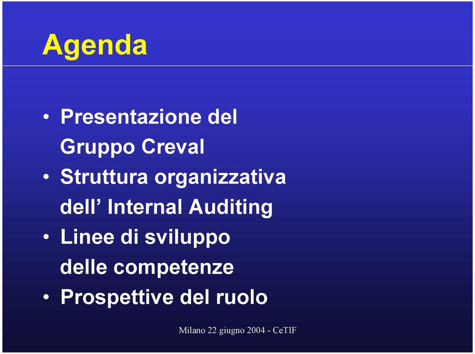 Internal Auditing Linee di sviluppo