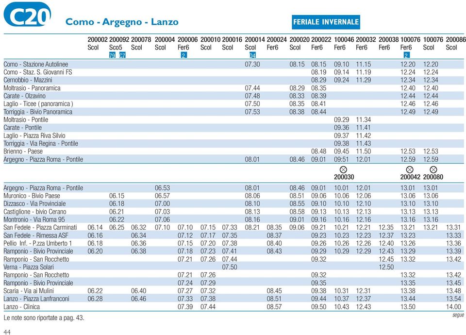 34 12.34 Moltrasio - Panoramica 07.44 08.29 08.35 12.40 12.40 Carate - Olzavino 07.48 08.33 08.39 12.44 12.44 Laglio - Ticee ( panoramica ) 07.50 08.35 08.41 12.46 12.