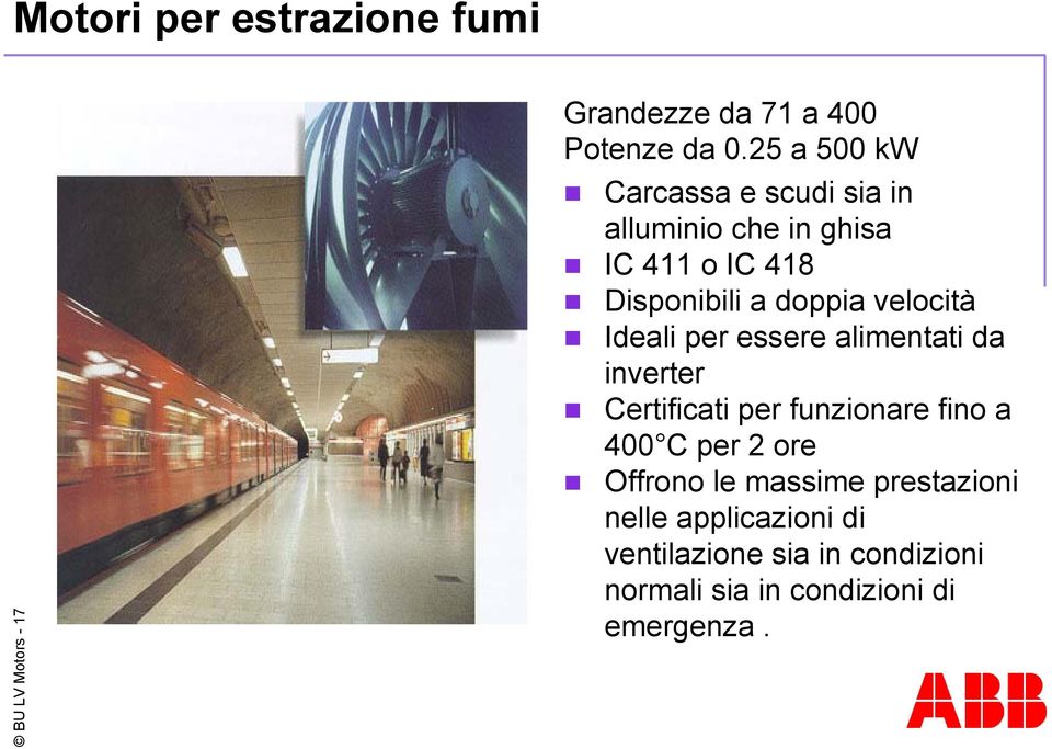 velocità Ideali per essere alimentati da inverter Certificati per funzionare fino a 400 C per 2 ore