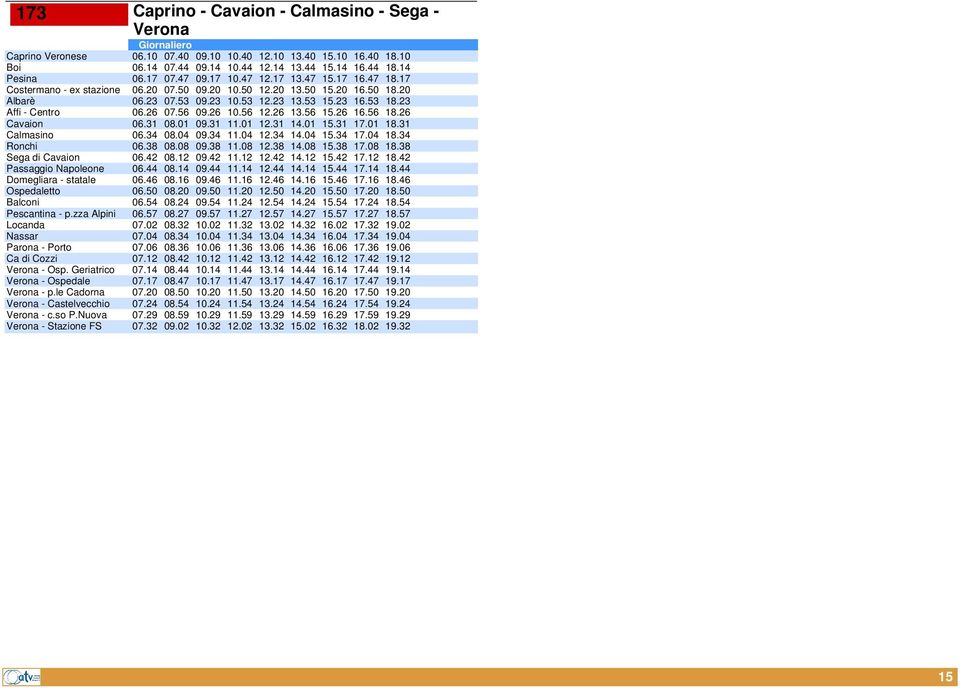 23 Affi - Centro 06.26 07.56 09.26 10.56 12.26 13.56 15.26 16.56 18.26 Cavaion 06.31 08.01 09.31 11.01 12.31 14.01 15.31 17.01 18.31 Calmasino 06.34 08.04 09.34 11.04 12.34 14.04 15.34 17.04 18.