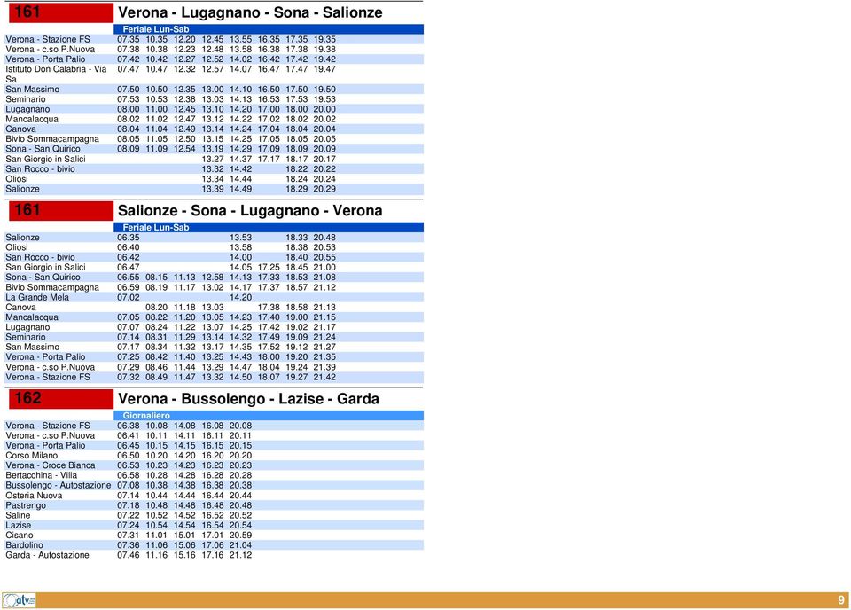 50 17.50 19.50 Seminario 07.53 10.53 12.38 13.03 14.13 16.53 17.53 19.53 Lugagnano 08.00 11.00 12.45 13.10 14.20 17.00 18.00 20.00 Mancalacqua 08.02 11.02 12.47 13.12 14.22 17.02 18.02 20.