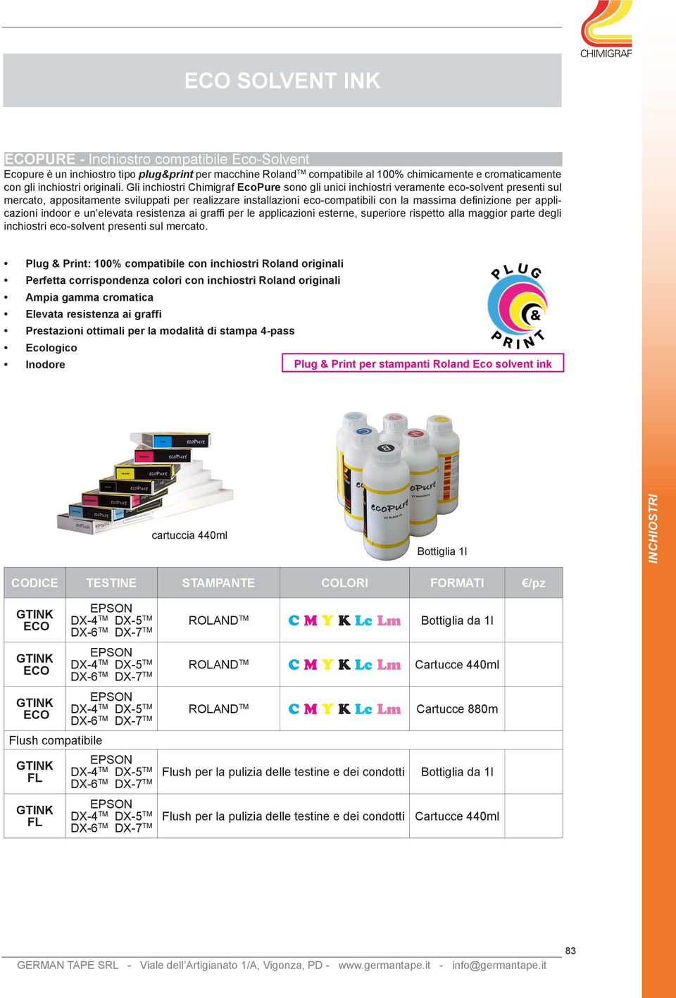 Gli inchiostri Chimigraf EcoPure sono gli unici inchiostri veramente eco-solvent presenti sul mercato, appositamente sviluppati per realizzare installazioni eco-compatibili con la massima definizione