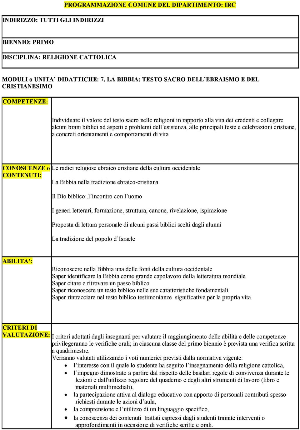 problemi dell esistenza, alle principali feste e celebrazioni cristiane, a concreti orientamenti e comportamenti di vita Le radici religiose ebraico cristiane della cultura occidentale La Bibbia