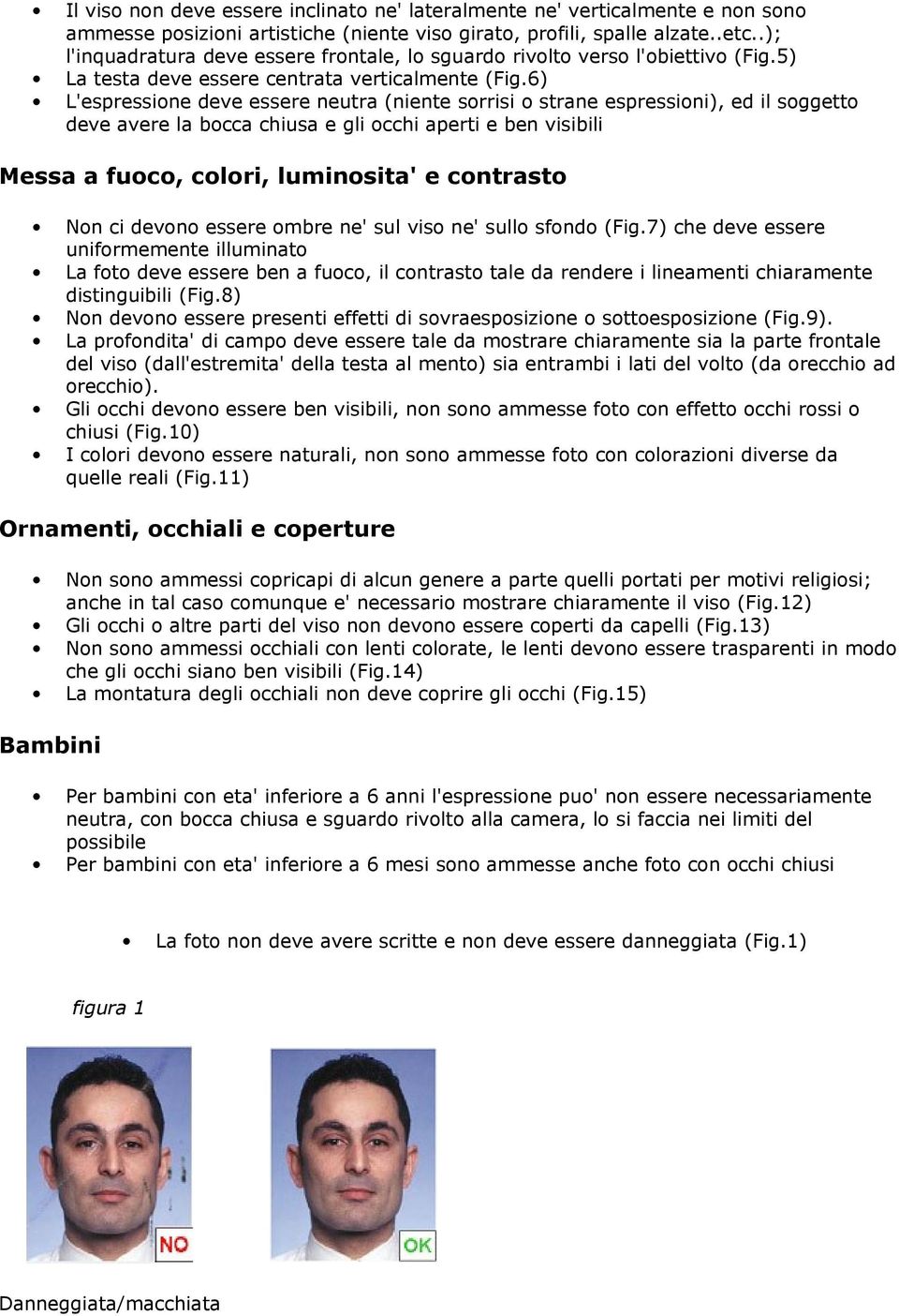 6) L'espressione deve essere neutra (niente sorrisi o strane espressioni), ed il soggetto deve avere la bocca chiusa e gli occhi aperti e ben visibili Messa a fuoco, colori, luminosita' e contrasto