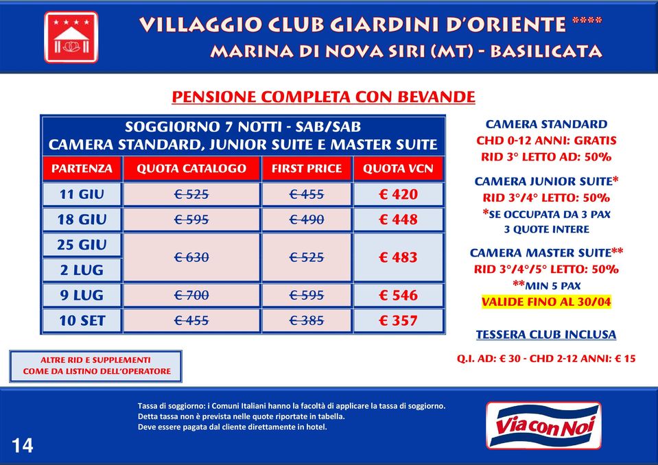 CHD 0-12 ANNI: GRATIS RID 3 LETTO AD: 50% CAMERA JUNIOR SUITE* RID 3 /4 LETTO: 50% *SE OCCUPATA DA 3 PAX 3