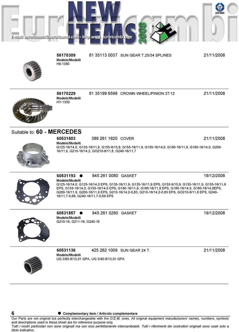 G155-9/15,9, G155-16/11,9, G155-16/14,0, G180-16/11,9, G180-16/14,0, G200-16/11,9, G210-16/14,2, GO210-8/11,8, G240-16/11,7 60531193 945 261 0080 GASKET 19/12/2008 G125-16/14,0, G125-16/14,0 EPS,