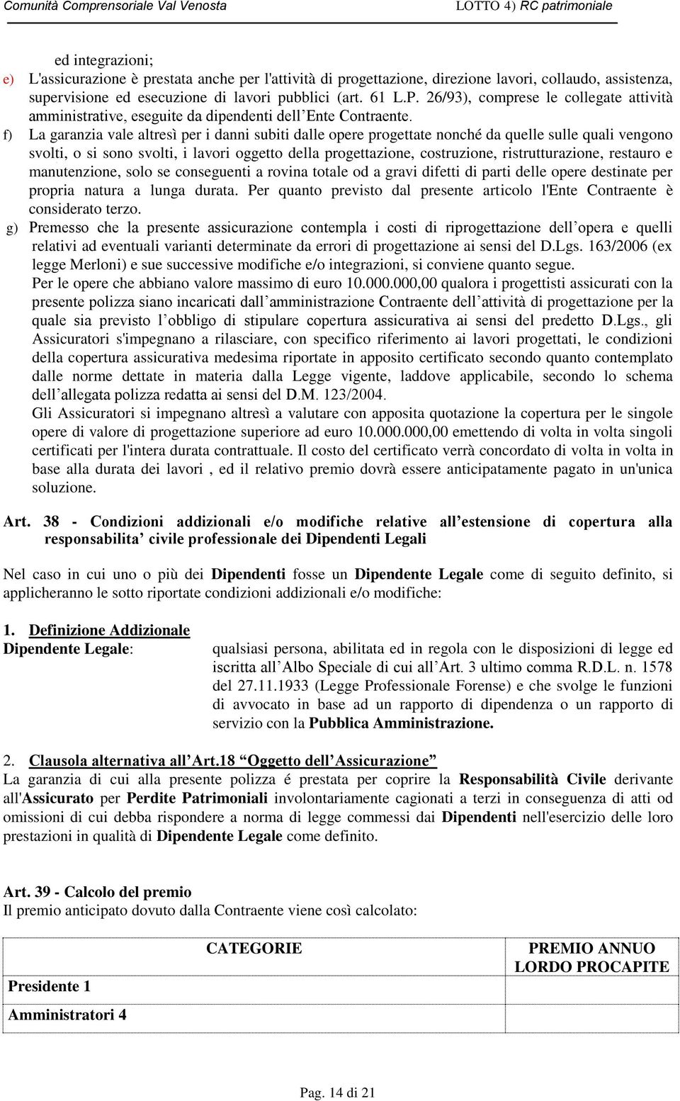 f) La garanzia vale altresì per i danni subiti dalle opere progettate nonché da quelle sulle quali vengono svolti, o si sono svolti, i lavori oggetto della progettazione, costruzione,