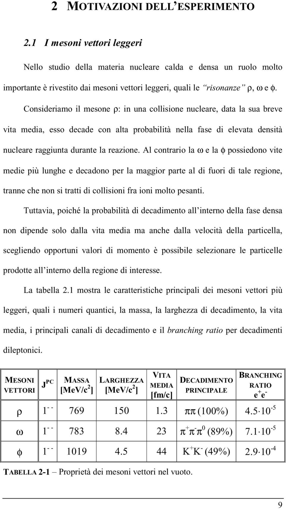 Consideriamo il mesone ρ: in una collisione nucleare, data la sua breve vita media, esso decade con alta probabilità nella fase di elevata densità nucleare raggiunta durante la reazione.