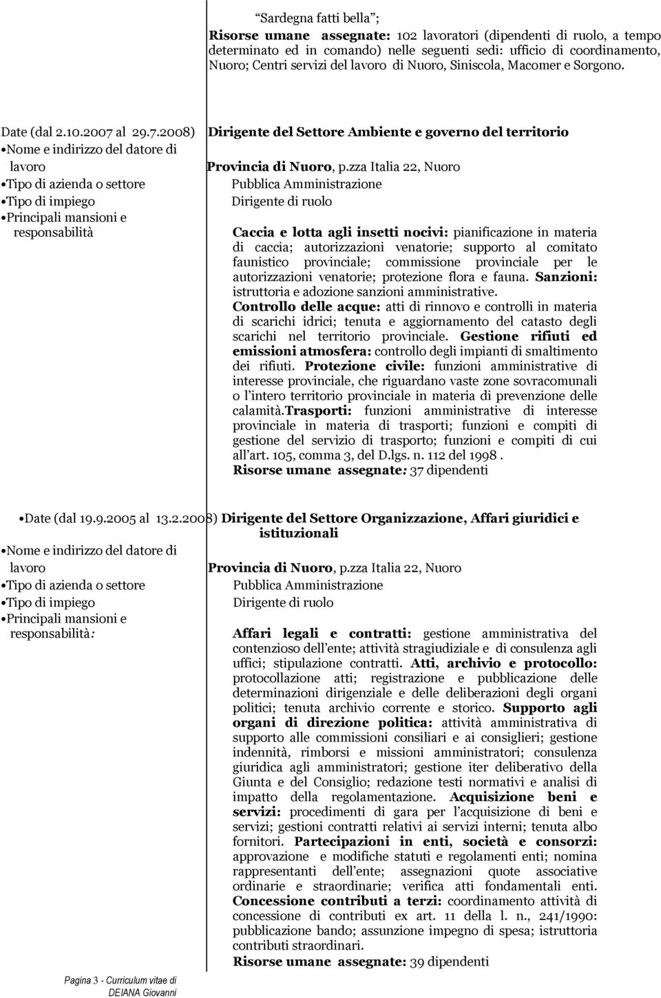 zza Italia 22, Nuoro Caccia e lotta agli insetti nocivi: pianificazione in materia di caccia; autorizzazioni venatorie; supporto al comitato faunistico provinciale; commissione provinciale per le