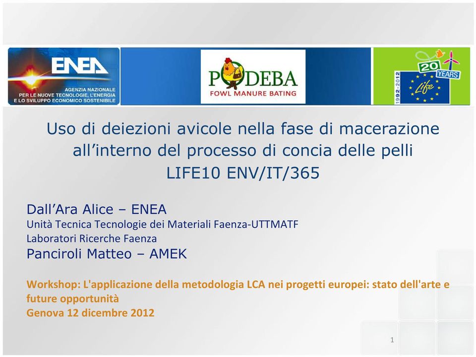 Faenza-UTTMATF Laboratori Ricerche Faenza Panciroli Matteo AMEK Workshop: L'applicazione