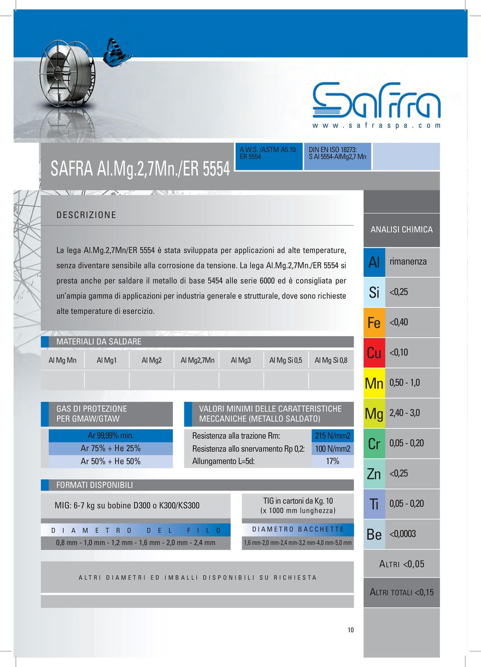 /ER 5554 si presta anche per saldare il metallo di base 5454 alle serie 6000 ed è consigliata per un ampia gamma di applicazioni per industria generale e strutturale, dove sono richieste alte