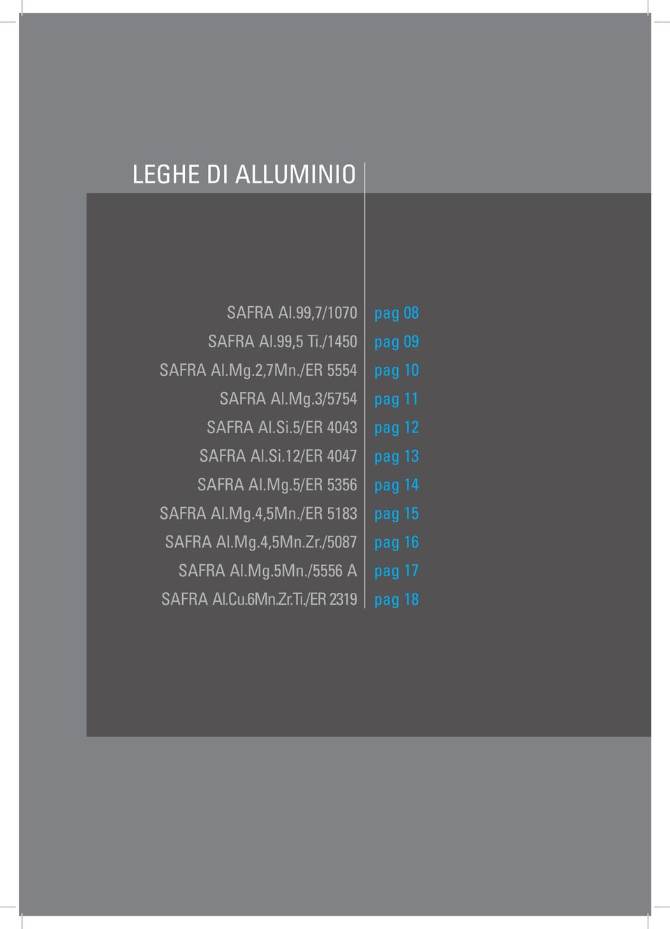 Mg.4,5Mn./ER 5183 SAFRA Al.Mg.4,5Mn.Zr./5087 SAFRA Al.Mg.5Mn./5556 A SAFRA Al..6Mn.Zr.Ti.