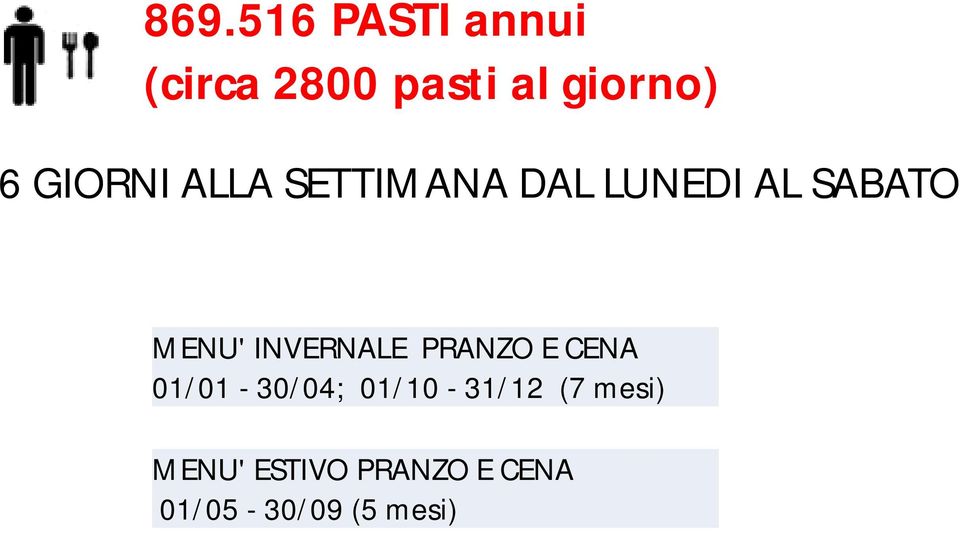 INVERNALE PRANZO E CENA 01/01-30/04; 01/10-31/12 (7